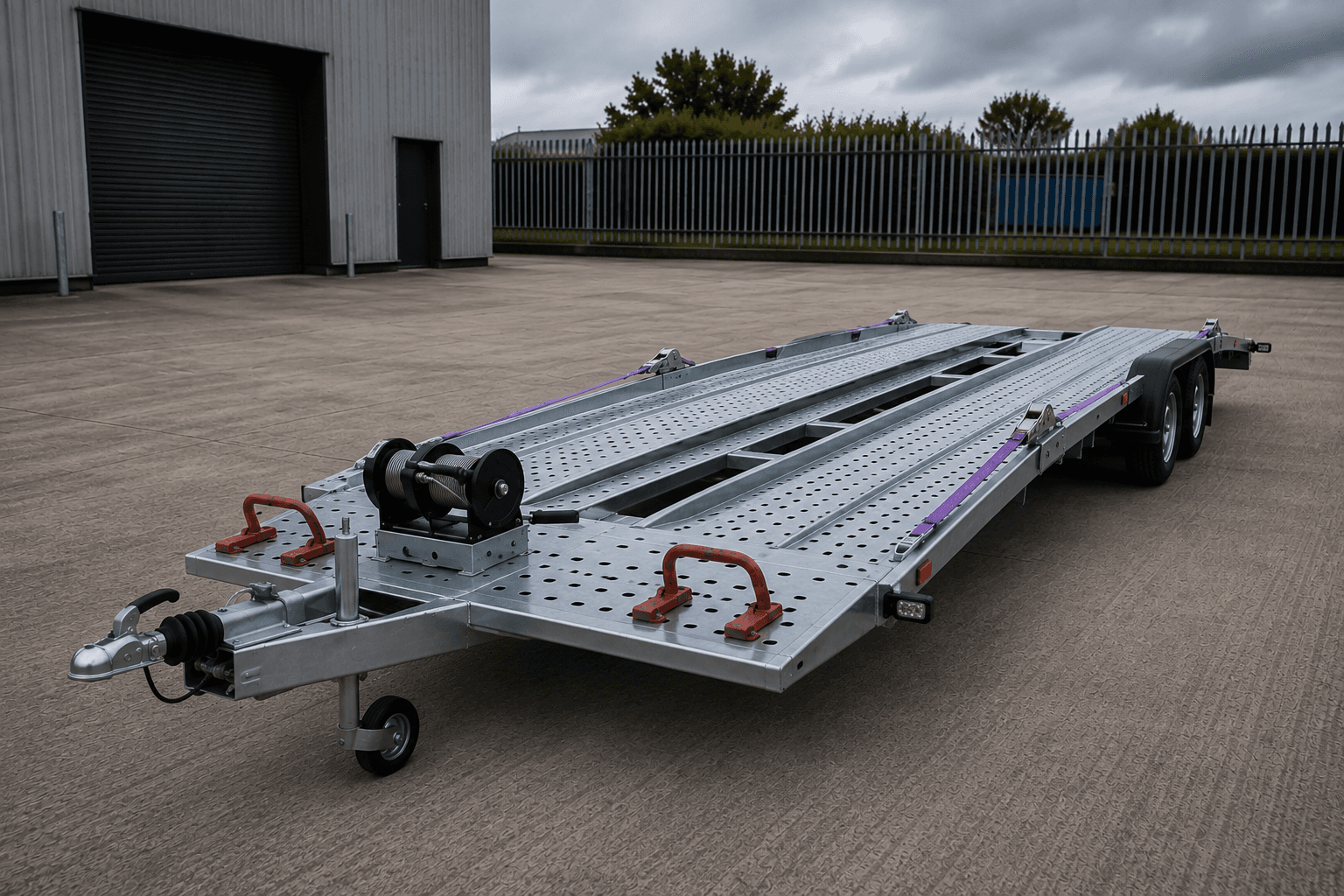 Specialised Evolution Transport vehicle trailer with winch, straps and tyre blocks
